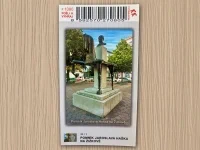 Turistická nálepka — pomník Jaroslava Haška